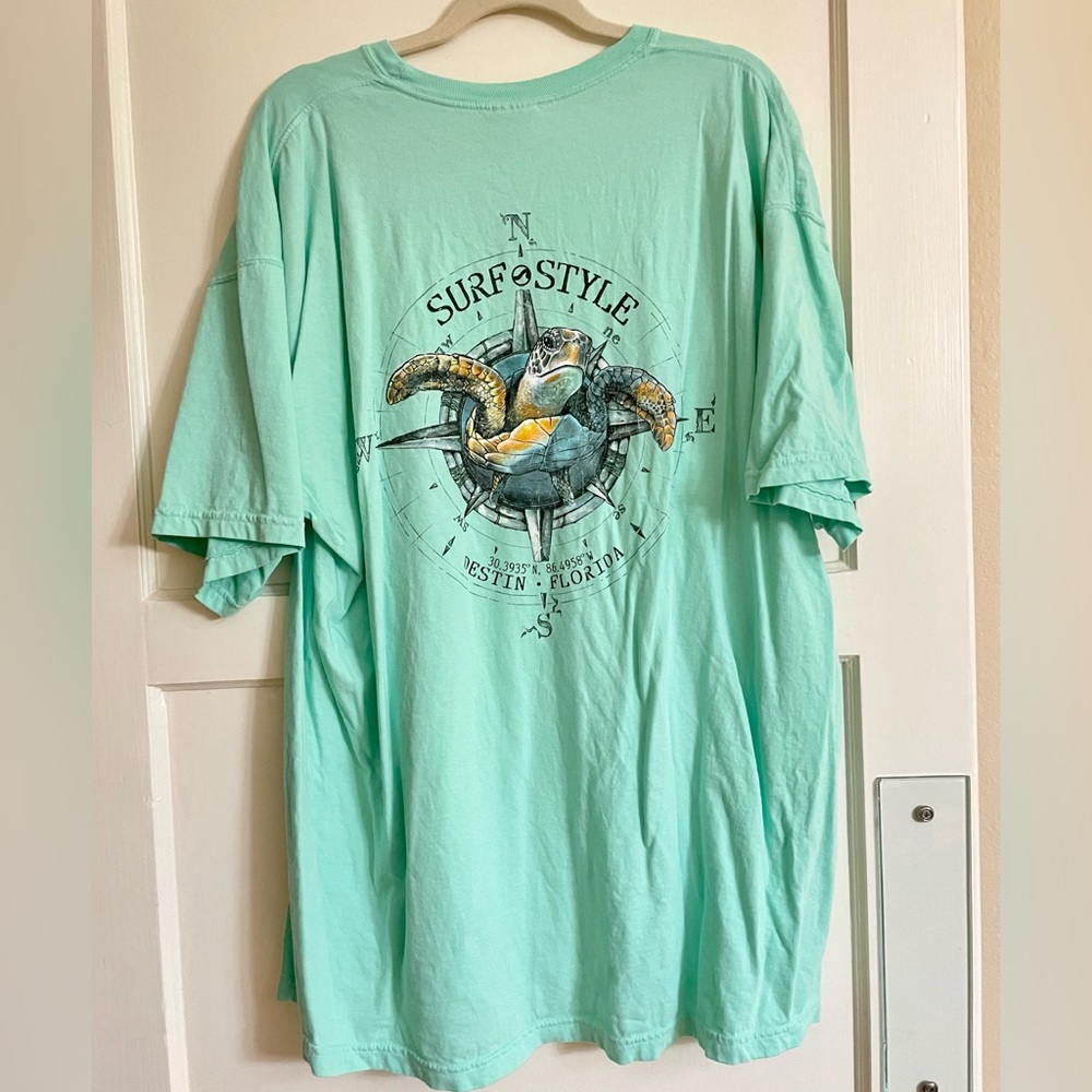 Comfort Colors Teal Surf Style Turtle T-shirt Size 2XL